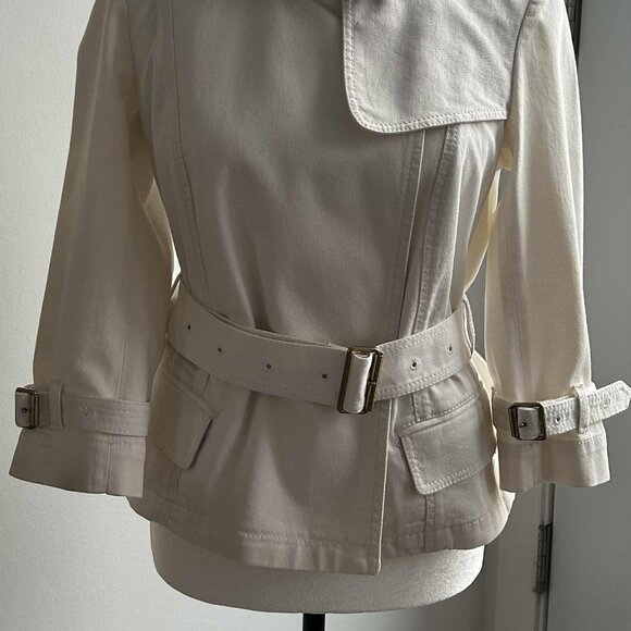 Burberry London Ivory Cotton-Twill Belted Jacket with Nova Check – US 6 - Picture 2 of 13